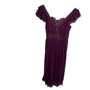 Hufei Midi Dress Off Shoulder Beaded Pleated Purple